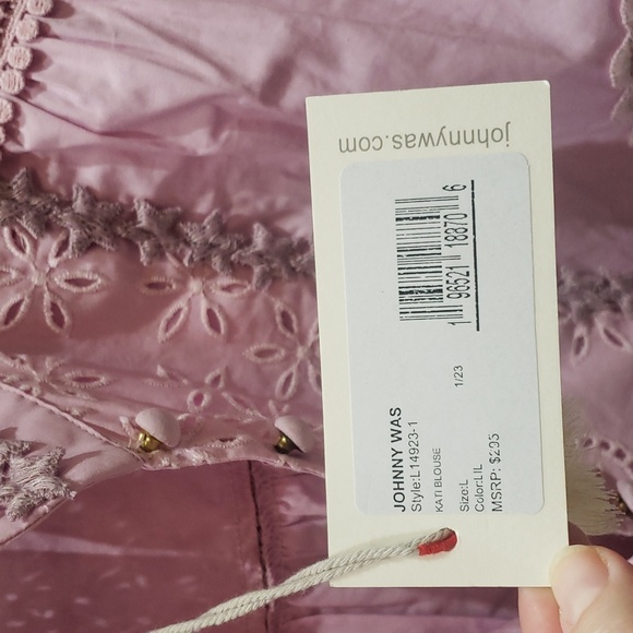 Nwt Johnny Was 14 cotton blouse pink with lace - Picture 8 of 12